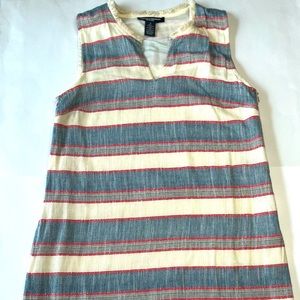 Chelsea & Theodore Blue Red Stripped Sleeveless Fringe Cotton Mini Dress 4